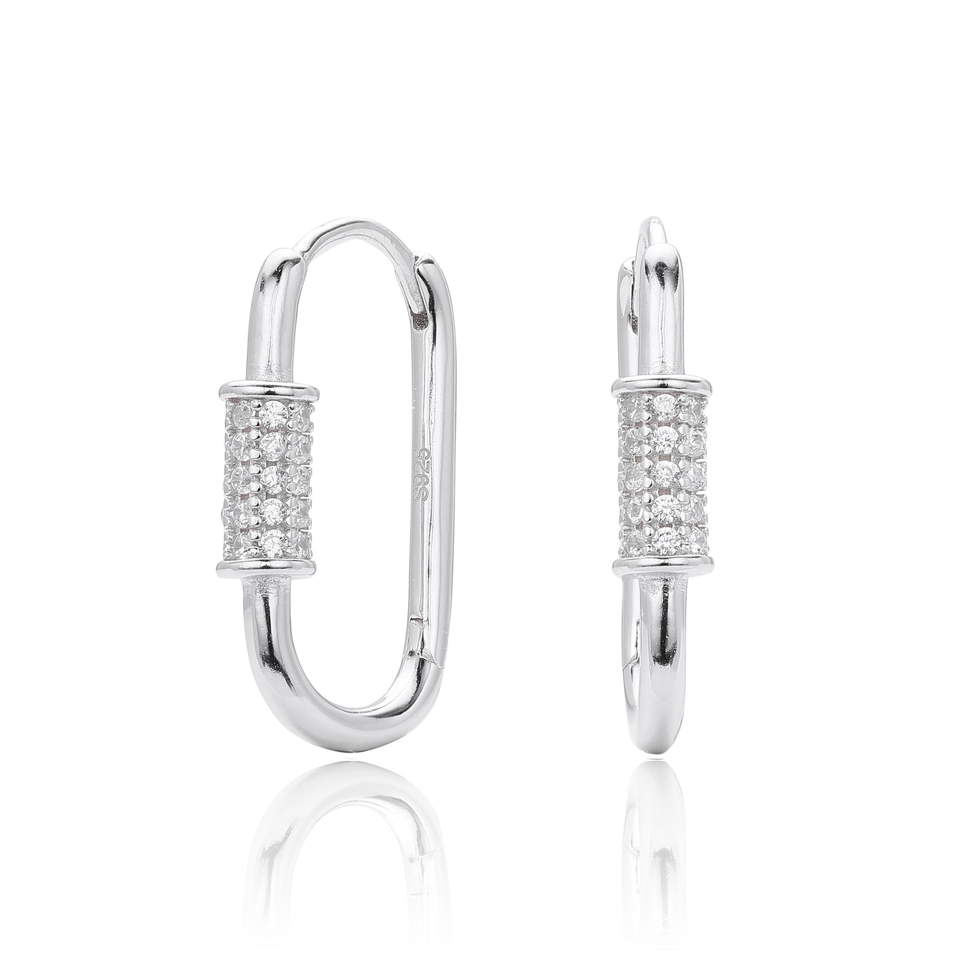 925 Sterling Silver Paperclip Pavé Zircon Huggie Earrings 60200321