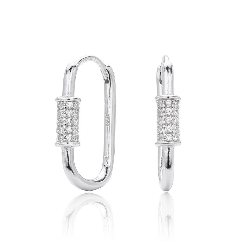 925 Sterling Silver Paperclip Pavé Zircon Huggie Earrings 60200321