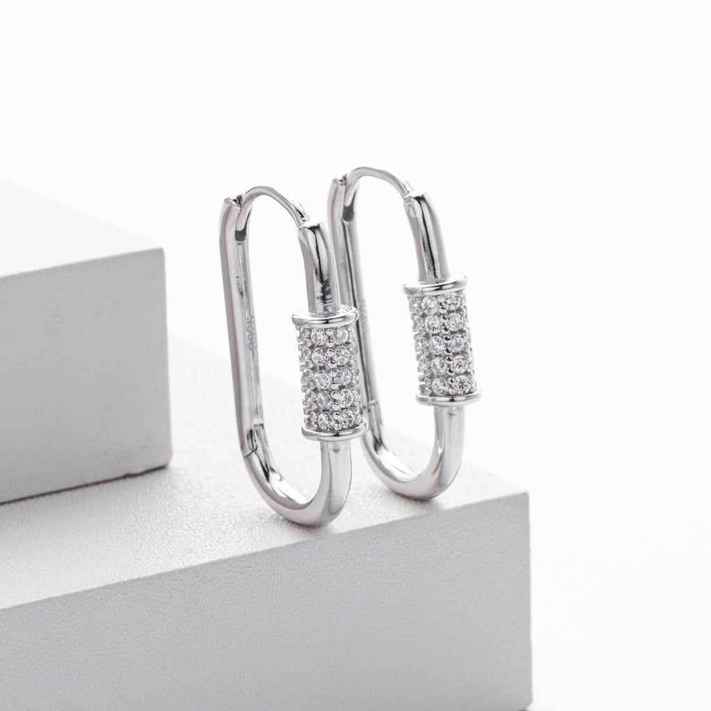 925 Sterling Silver Paperclip Pavé Zircon Huggie Earrings 60200321