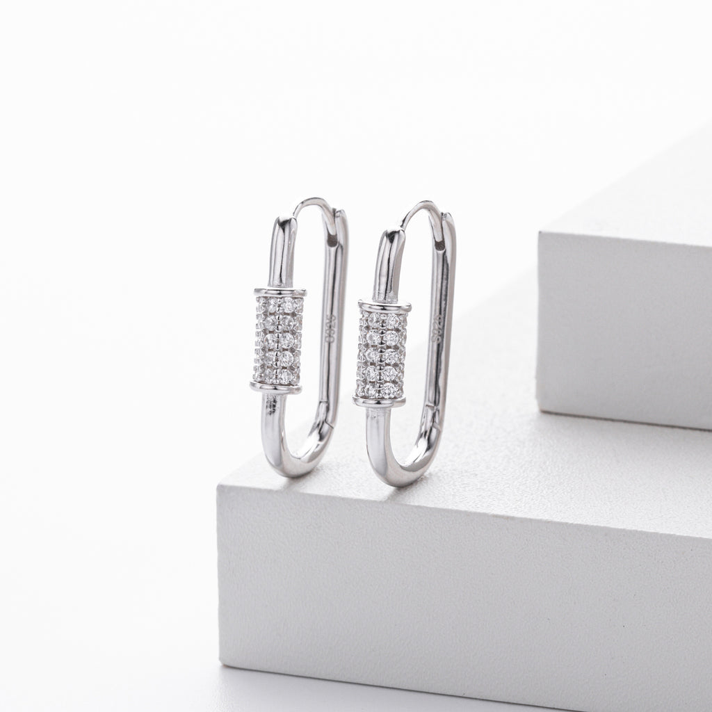 925 Sterling Silver Paperclip Pavé Zircon Huggie Earrings 60200321