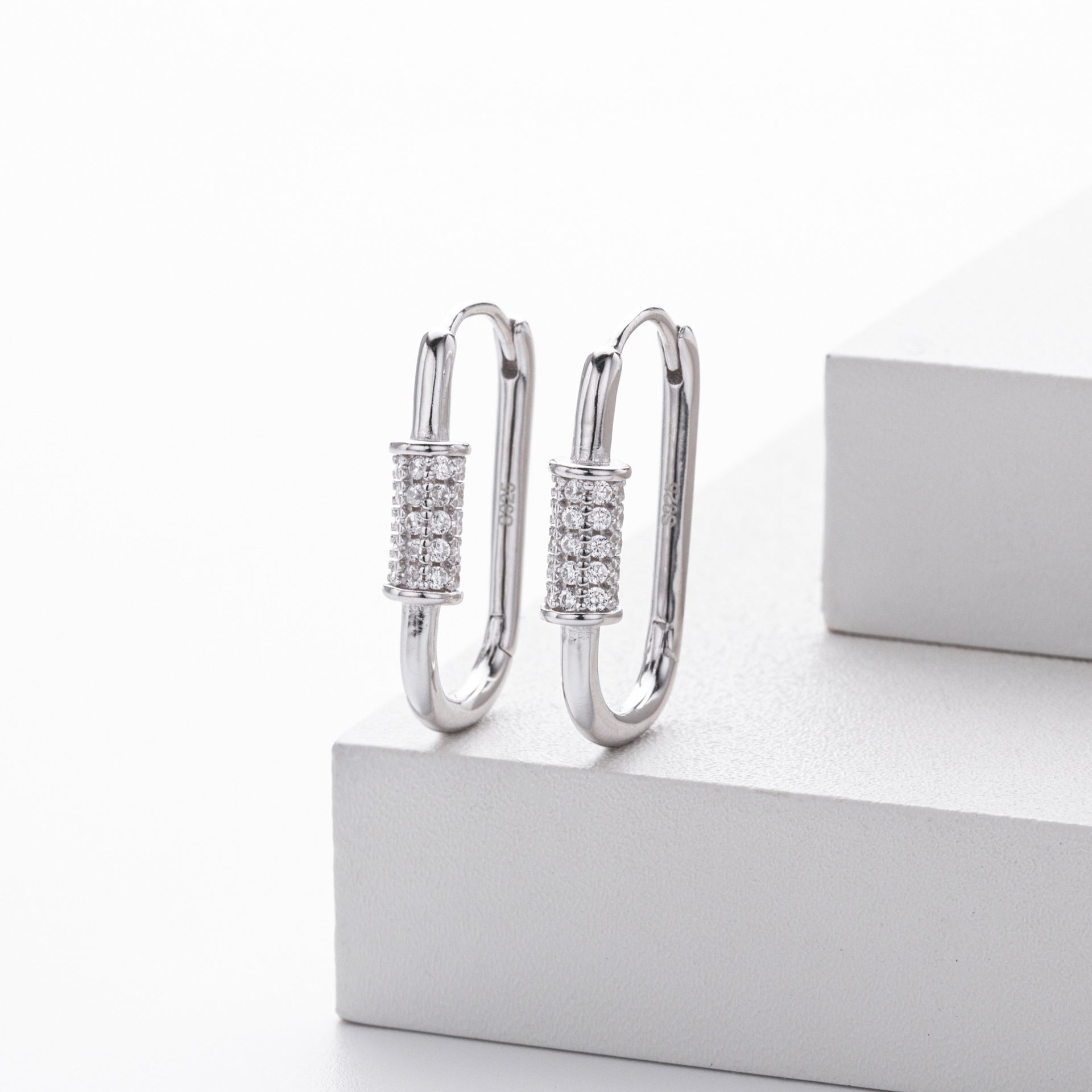 925 Sterling Silver Paperclip Pavé Zircon Huggie Earrings 60200321