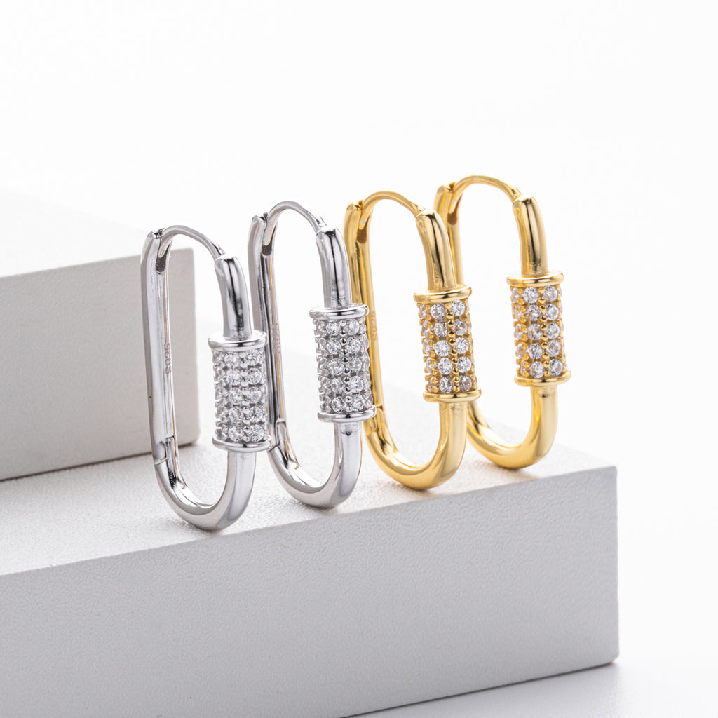 925 Sterling Silver Paperclip Pavé Zircon Huggie Earrings 60200321
