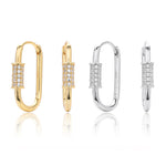 925 Sterling Silver Paperclip Pavé Zircon Huggie Earrings 60200321