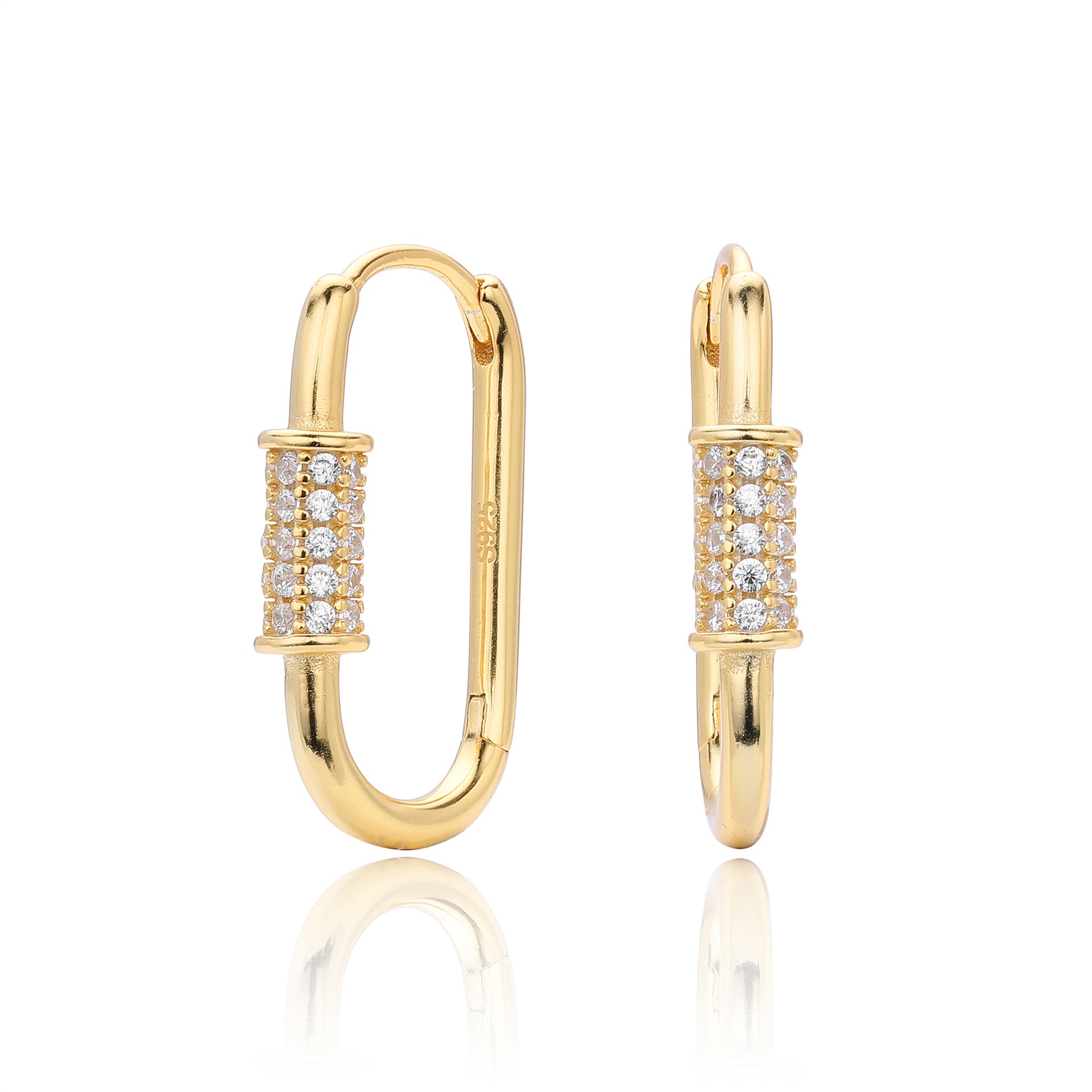 925 Sterling Silver Paperclip Pavé Zircon Huggie Earrings 60200321