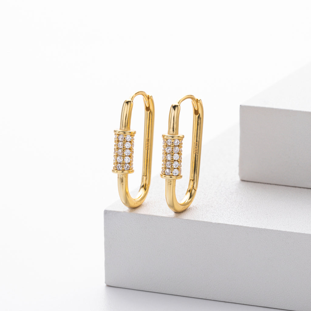 925 Sterling Silver Paperclip Pavé Zircon Huggie Earrings 60200321