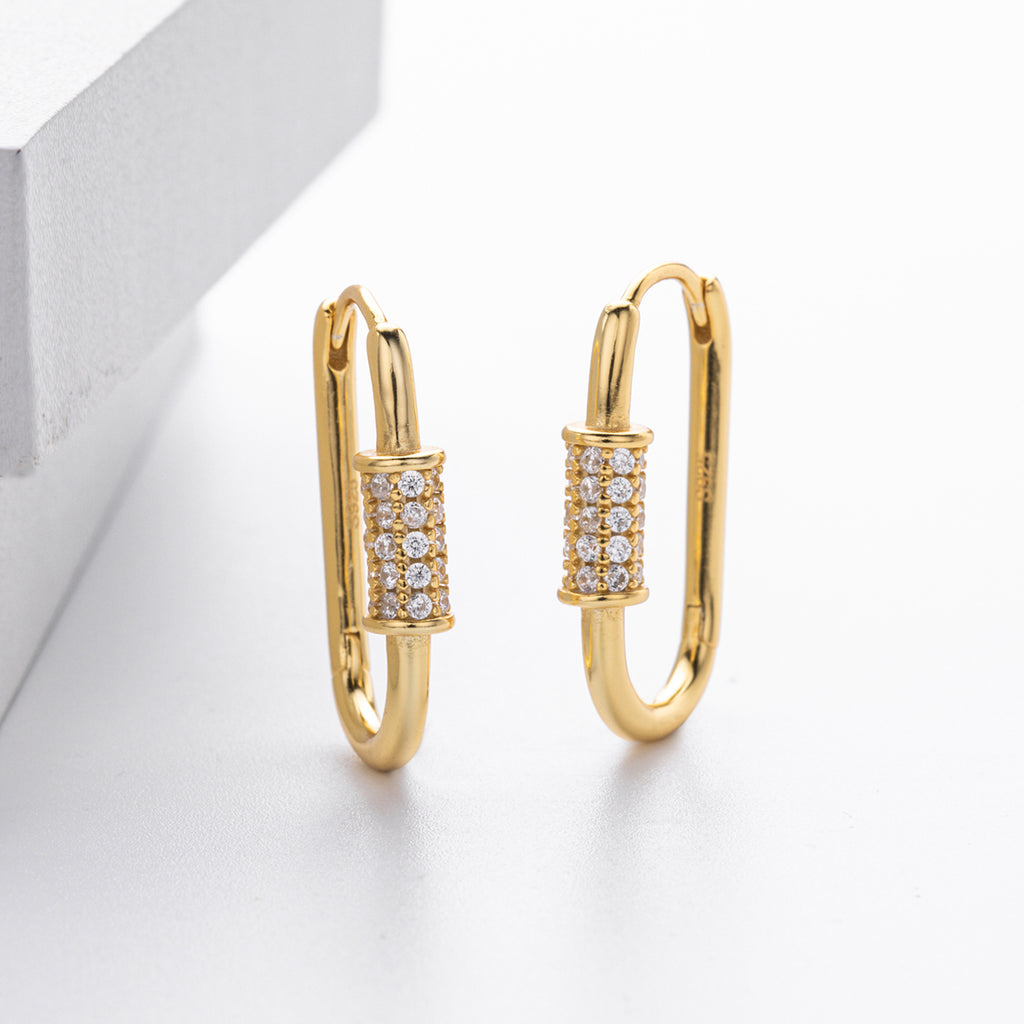 925 Sterling Silver Paperclip Pavé Zircon Huggie Earrings 60200321
