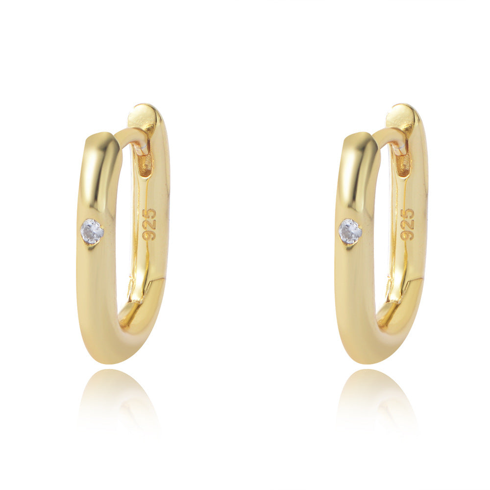 925 Sterling Silver Minimalist U-Shape Zircon Huggie Earrings 60200325