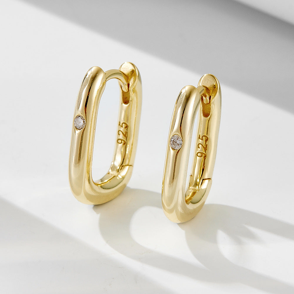 925 Sterling Silver Minimalist U-Shape Zircon Huggie Earrings 60200325