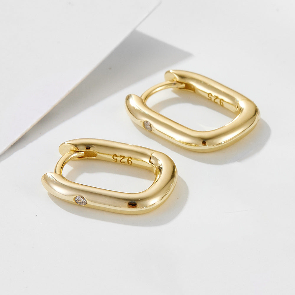 925 Sterling Silver Minimalist U-Shape Zircon Huggie Earrings 60200325