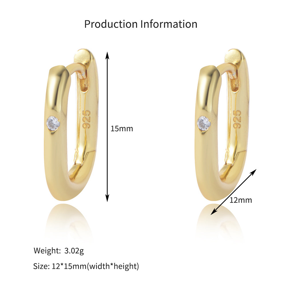 925 Sterling Silver Minimalist U-Shape Zircon Huggie Earrings 60200325