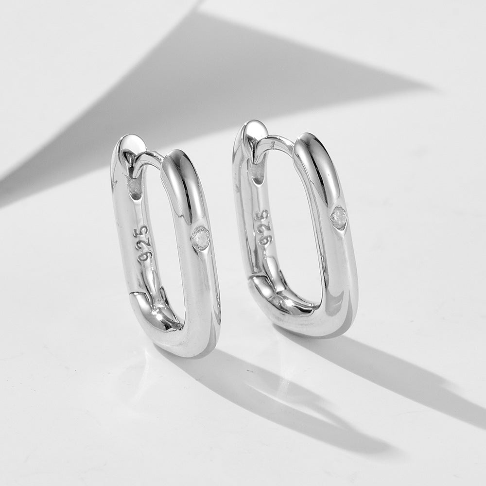 925 Sterling Silver Minimalist U-Shape Zircon Huggie Earrings 60200325