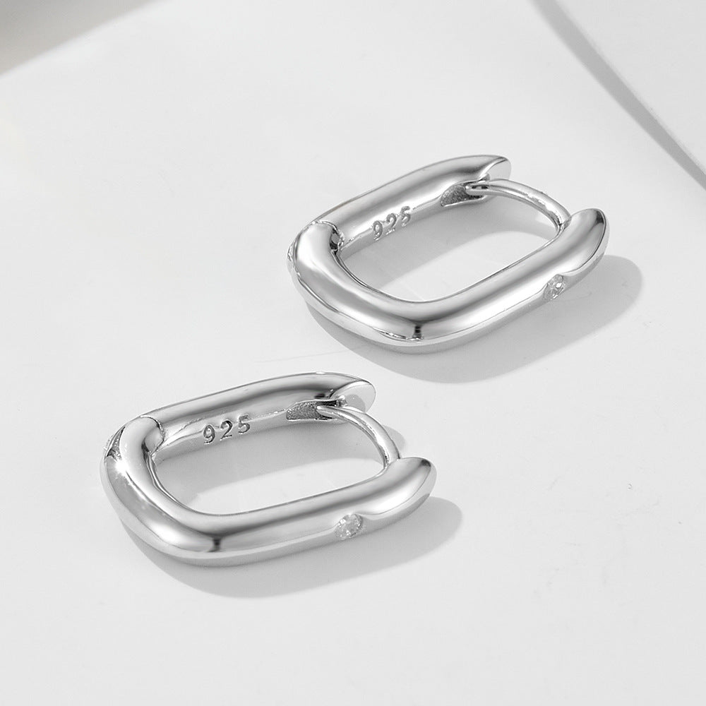925 Sterling Silver Minimalist U-Shape Zircon Huggie Earrings 60200325