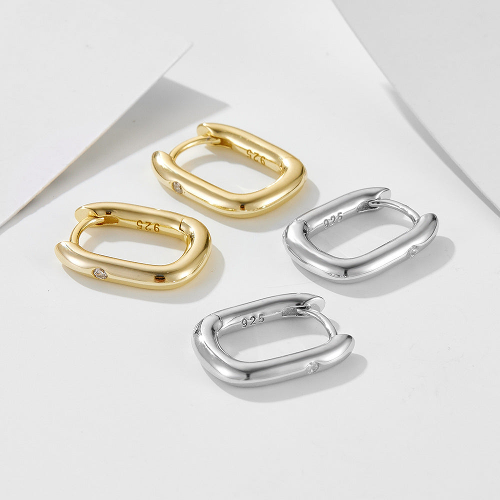 925 Sterling Silver Minimalist U-Shape Zircon Huggie Earrings 60200325
