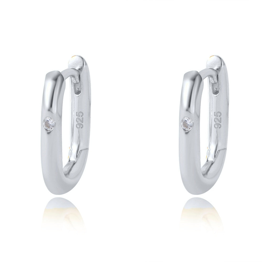 925 Sterling Silver Minimalist U-Shape Zircon Huggie Earrings 60200325