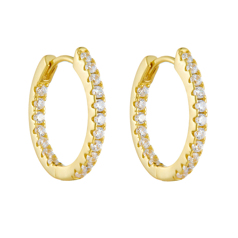 925 Sterling Silver Classic Zircon Huggie Hoop Earrings 60200328