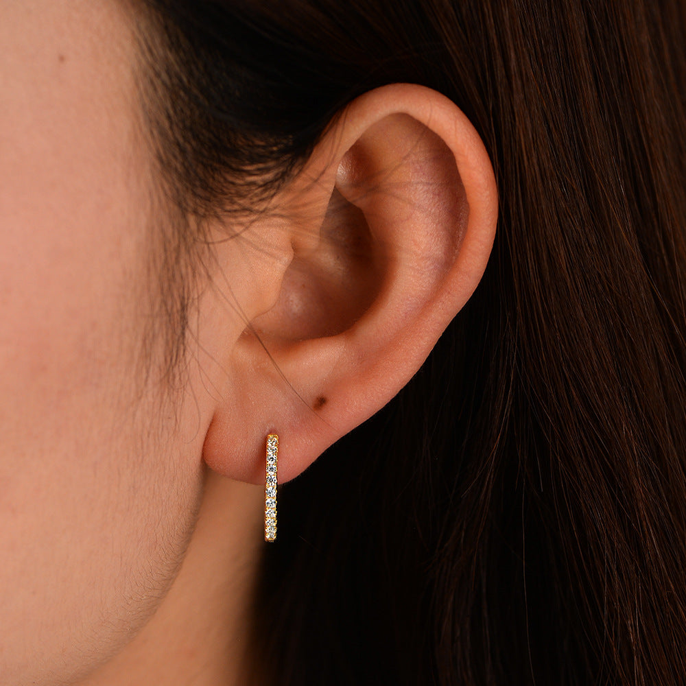 925 Sterling Silver Classic Zircon Huggie Hoop Earrings 60200328