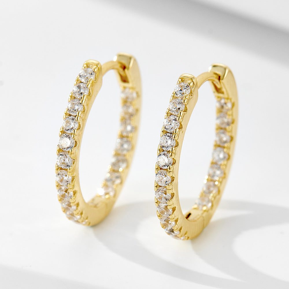 925 Sterling Silver Classic Zircon Huggie Hoop Earrings 60200328