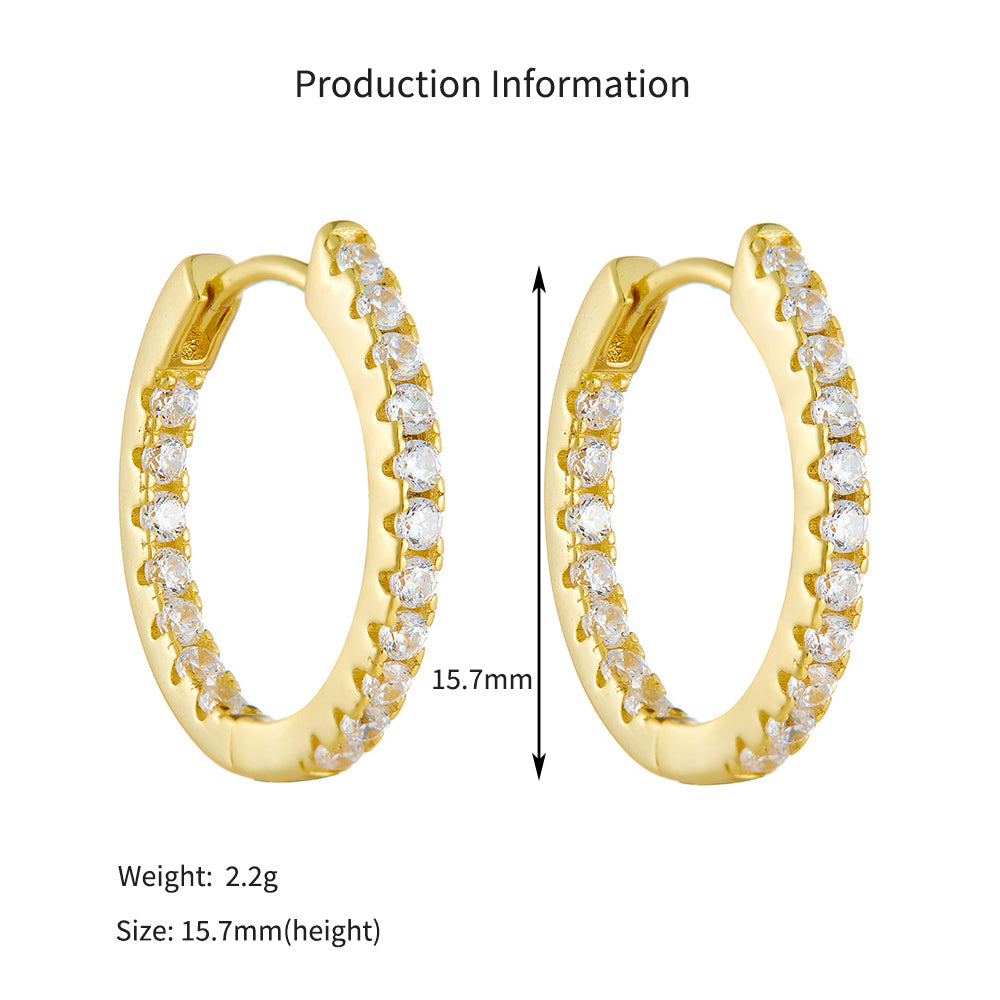 925 Sterling Silver Classic Zircon Huggie Hoop Earrings 60200328