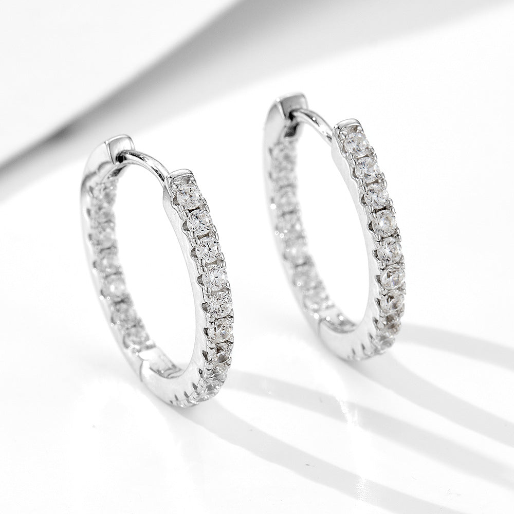925 Sterling Silver Classic Zircon Huggie Hoop Earrings 60200328