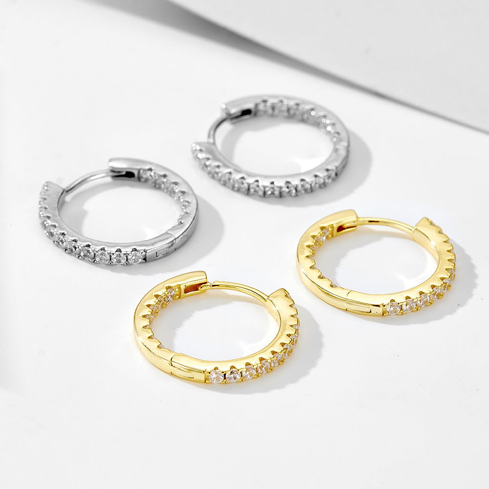 925 Sterling Silver Classic Zircon Huggie Hoop Earrings 60200328