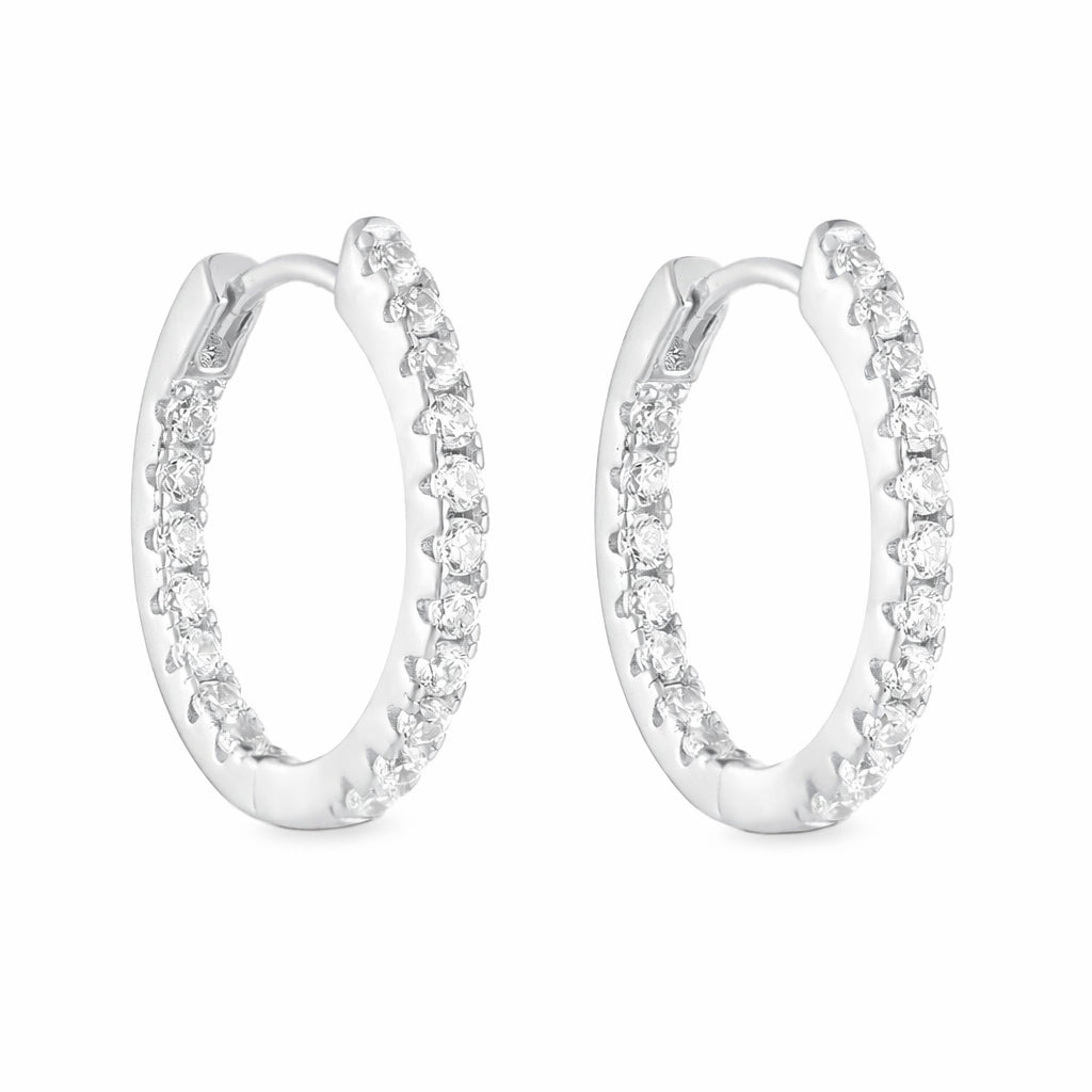 925 Sterling Silver Classic Zircon Huggie Hoop Earrings 60200328