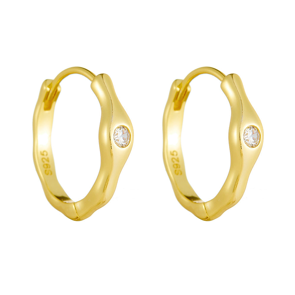 925 Sterling Silver Irregular Geometric Zircon Huggie Hoop Earrings 60200330