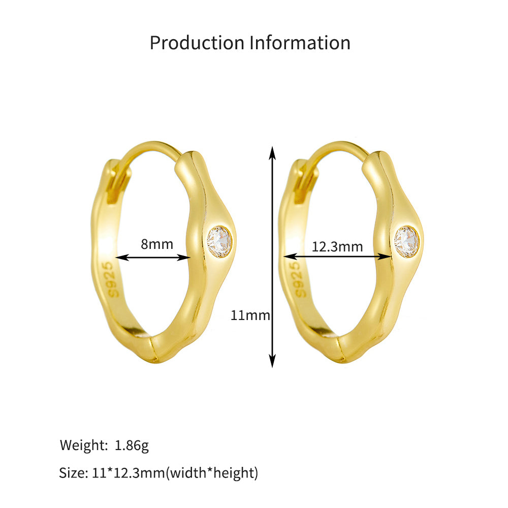 925 Sterling Silver Irregular Geometric Zircon Huggie Hoop Earrings 60200330