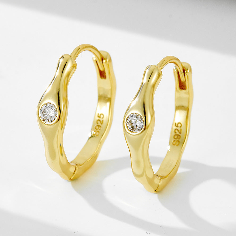 925 Sterling Silver Irregular Geometric Zircon Huggie Hoop Earrings 60200330