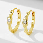925 Sterling Silver Irregular Geometric Zircon Huggie Hoop Earrings 60200330