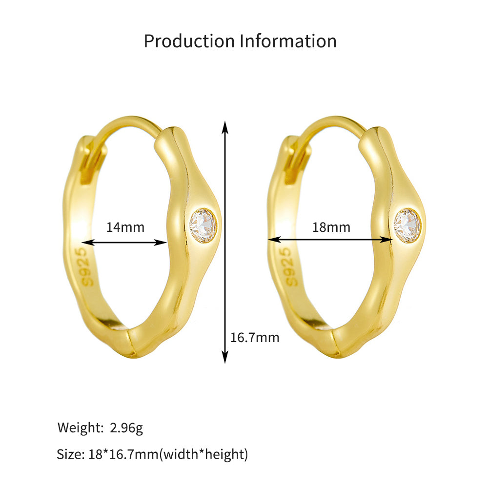 925 Sterling Silver Irregular Geometric Zircon Huggie Hoop Earrings 60200330