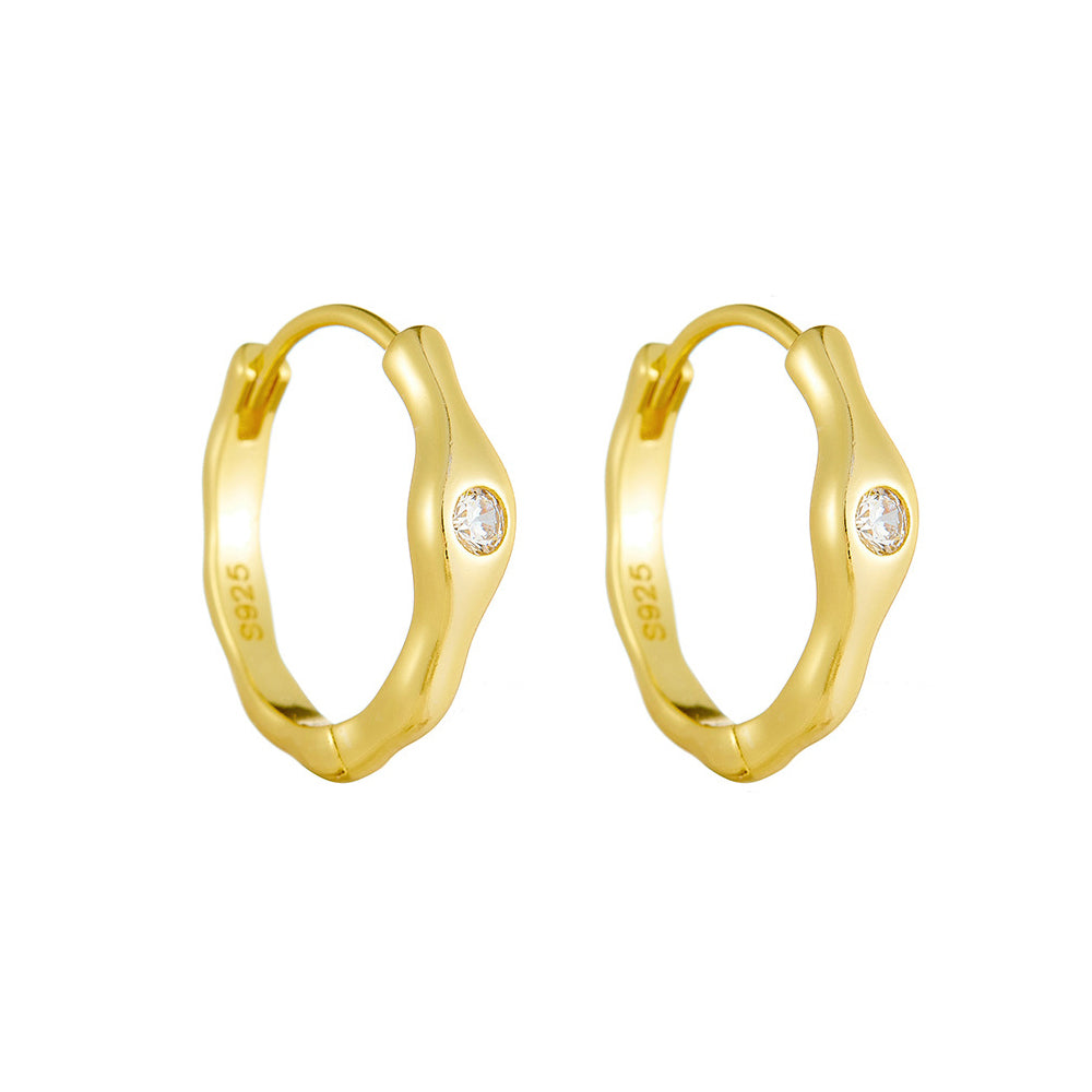 925 Sterling Silver Irregular Geometric Zircon Huggie Hoop Earrings 60200330