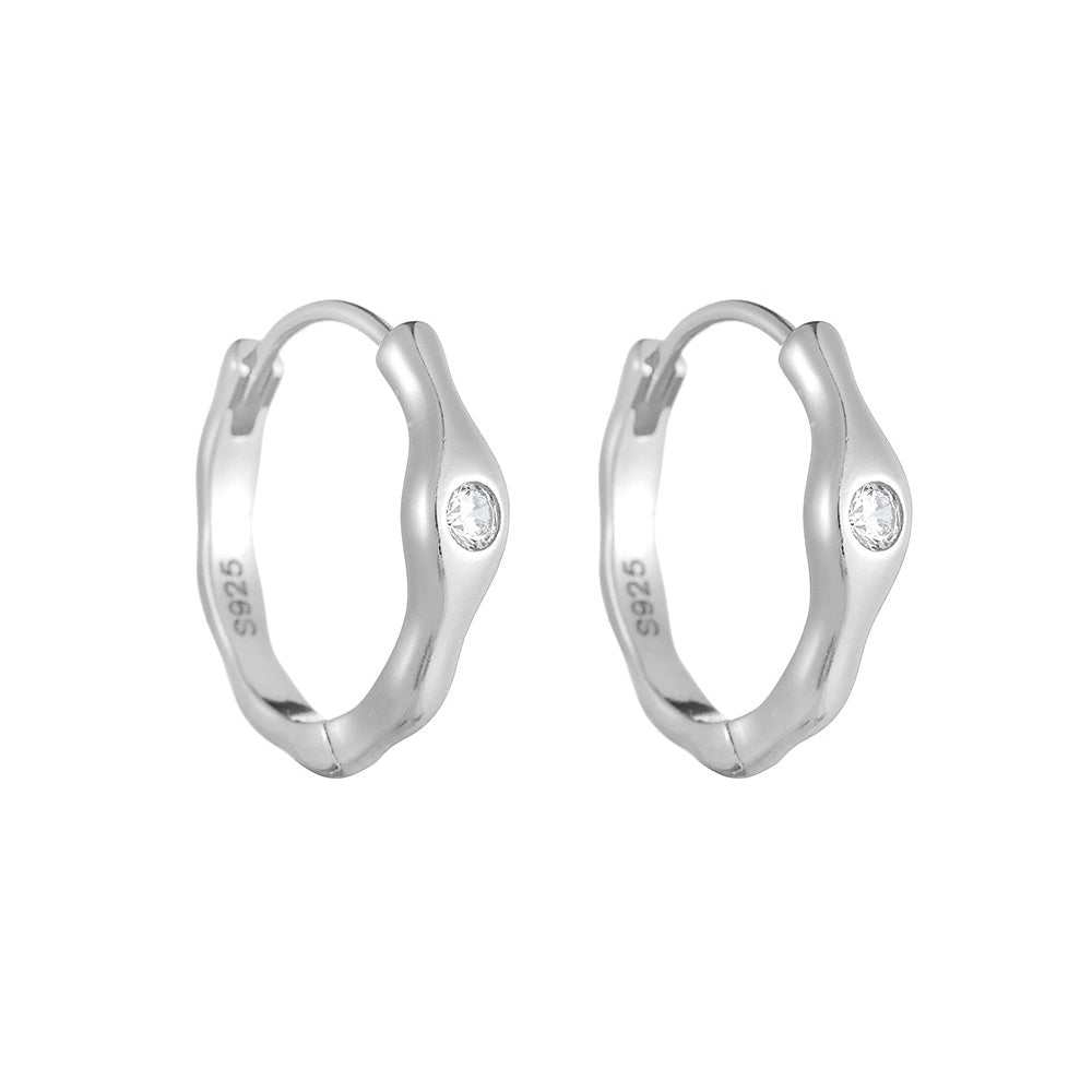 925 Sterling Silver Irregular Geometric Zircon Huggie Hoop Earrings 60200330