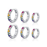 925 Sterling Silver Rainbow Zircon Pavé Huggie Earrings 60200332
