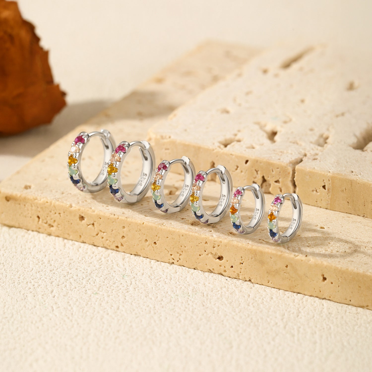 925 Sterling Silver Rainbow Zircon Pavé Huggie Earrings 60200332