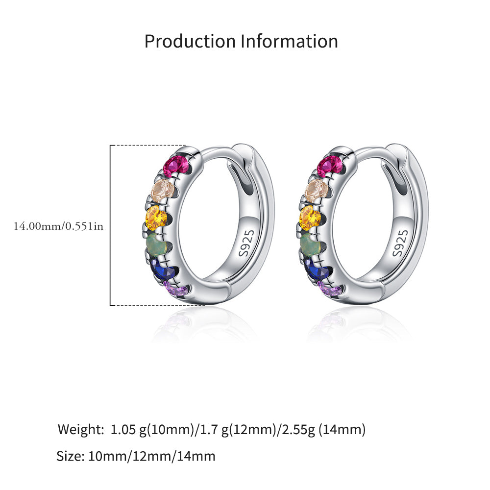 925 Sterling Silver Rainbow Zircon Pavé Huggie Earrings 60200332