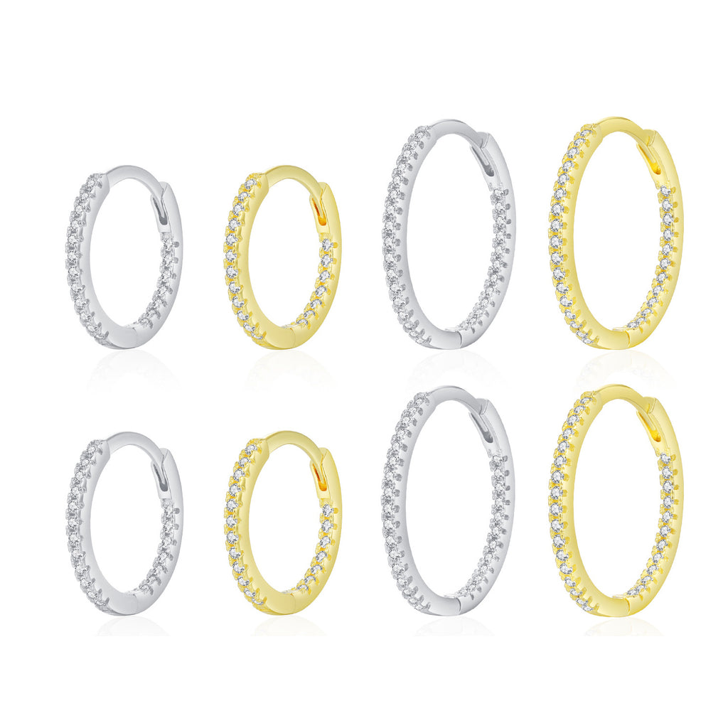 925 Sterling Silver Classic Pavé Zircon Huggie Hoop Earrings 60200340