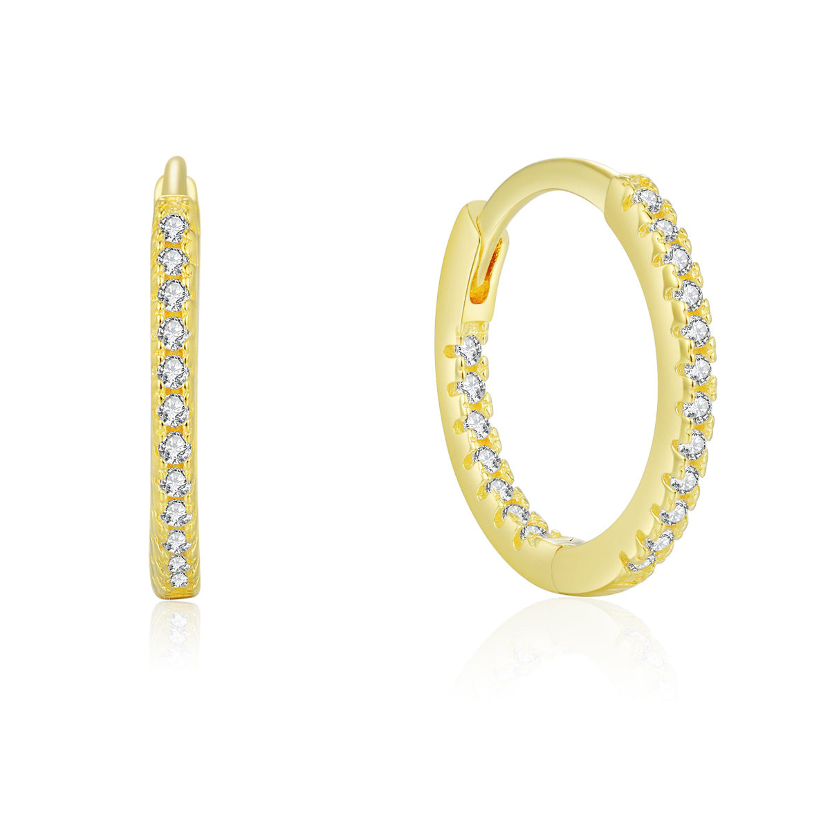 925 Sterling Silver Classic Pavé Zircon Huggie Hoop Earrings 60200340