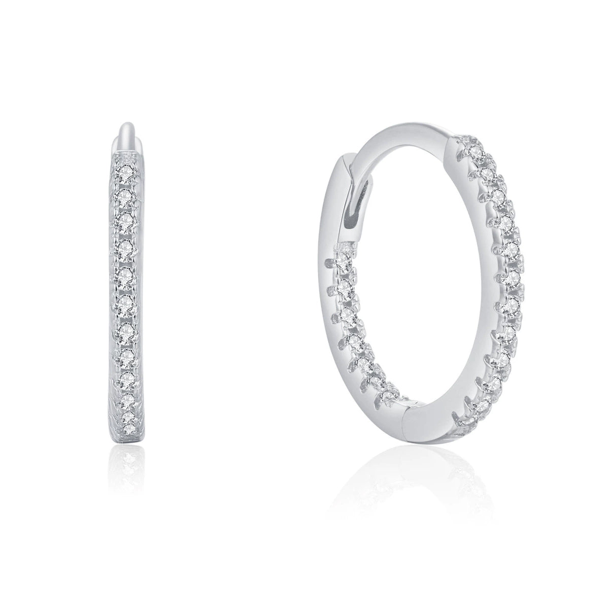 925 Sterling Silver Classic Pavé Zircon Huggie Hoop Earrings 60200340