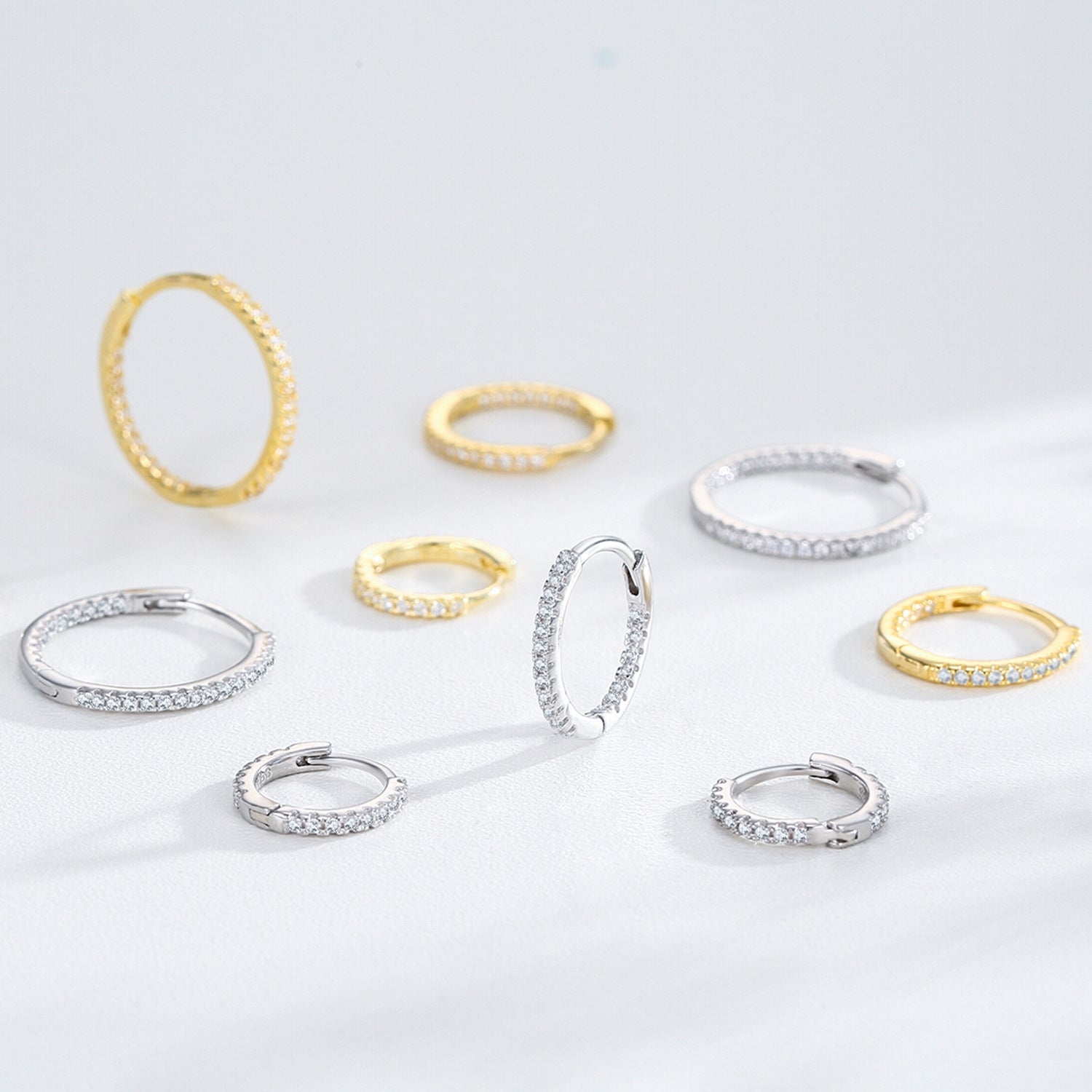 925 Sterling Silver Classic Pavé Zircon Huggie Hoop Earrings 60200340