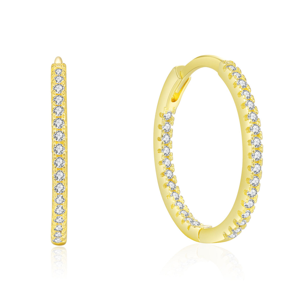 925 Sterling Silver Classic Pavé Zircon Huggie Hoop Earrings 60200340