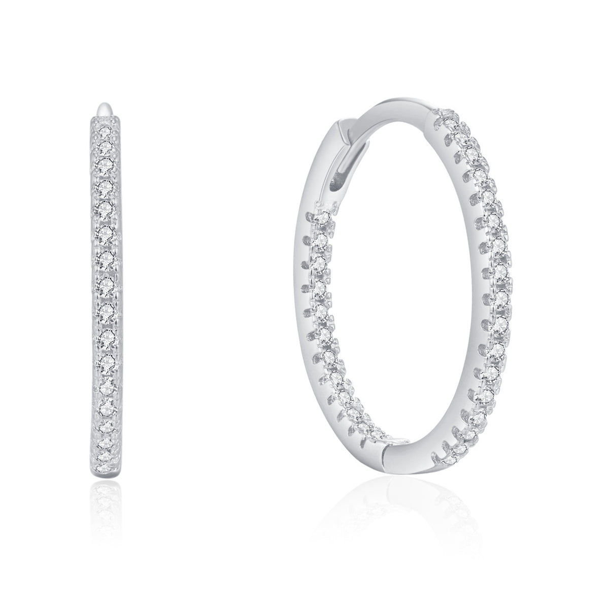 925 Sterling Silver Classic Pavé Zircon Huggie Hoop Earrings 60200340