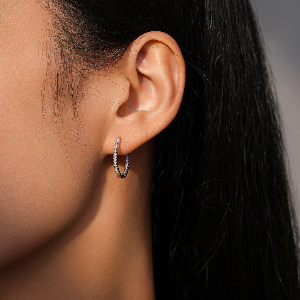 925 Sterling Silver Classic Pavé Zircon Huggie Hoop Earrings 60200340
