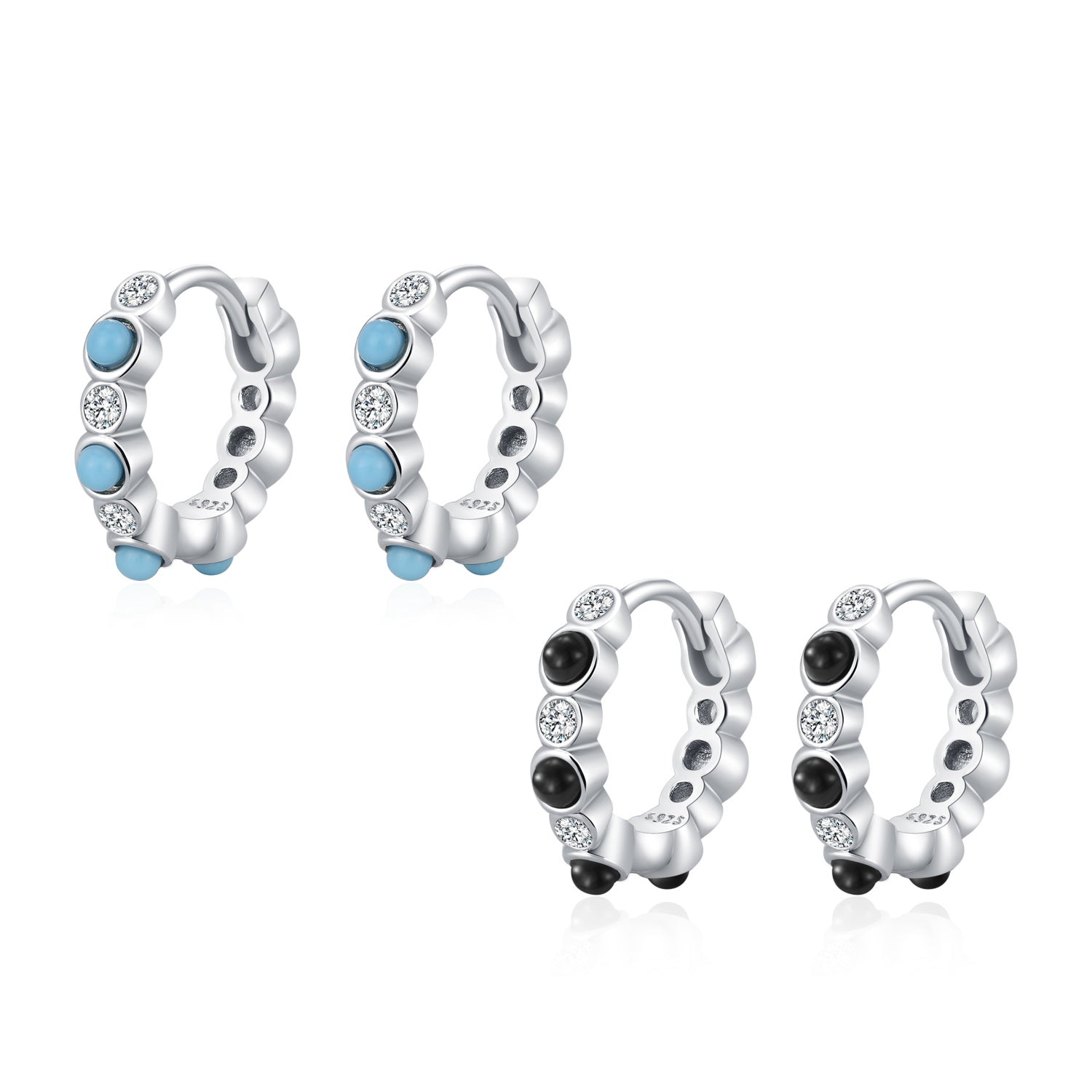 925 Sterling Silver Zircon Beaded Huggie Earrings 60200344