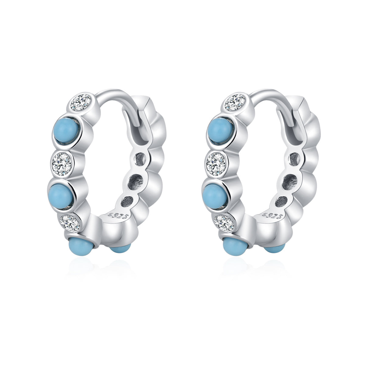 925 Sterling Silver Zircon Beaded Huggie Earrings 60200344