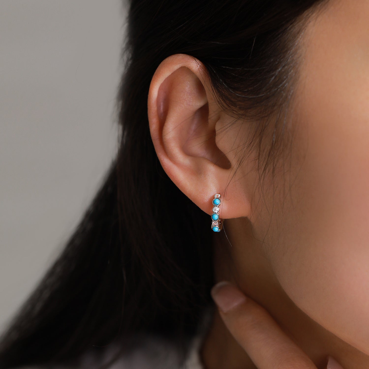 925 Sterling Silver Zircon Beaded Huggie Earrings 60200344