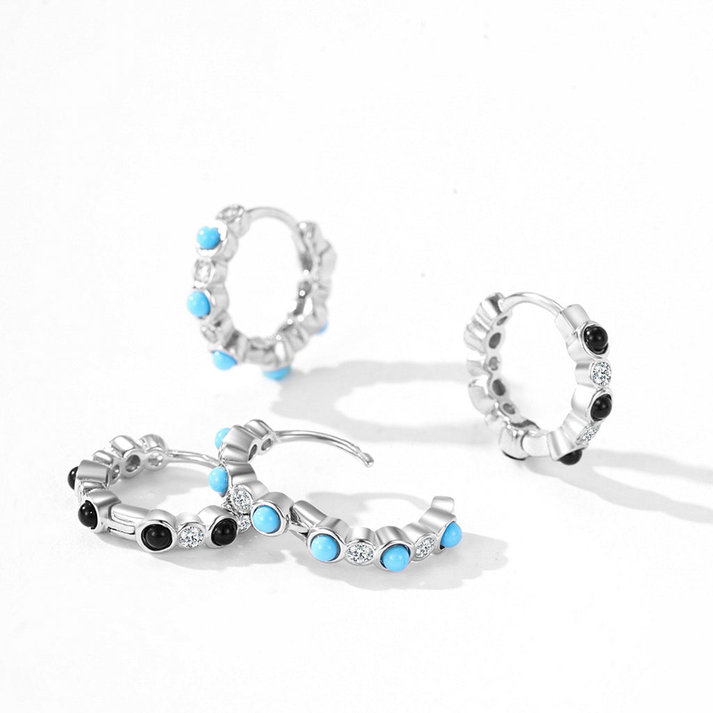 925 Sterling Silver Zircon Beaded Huggie Earrings 60200344