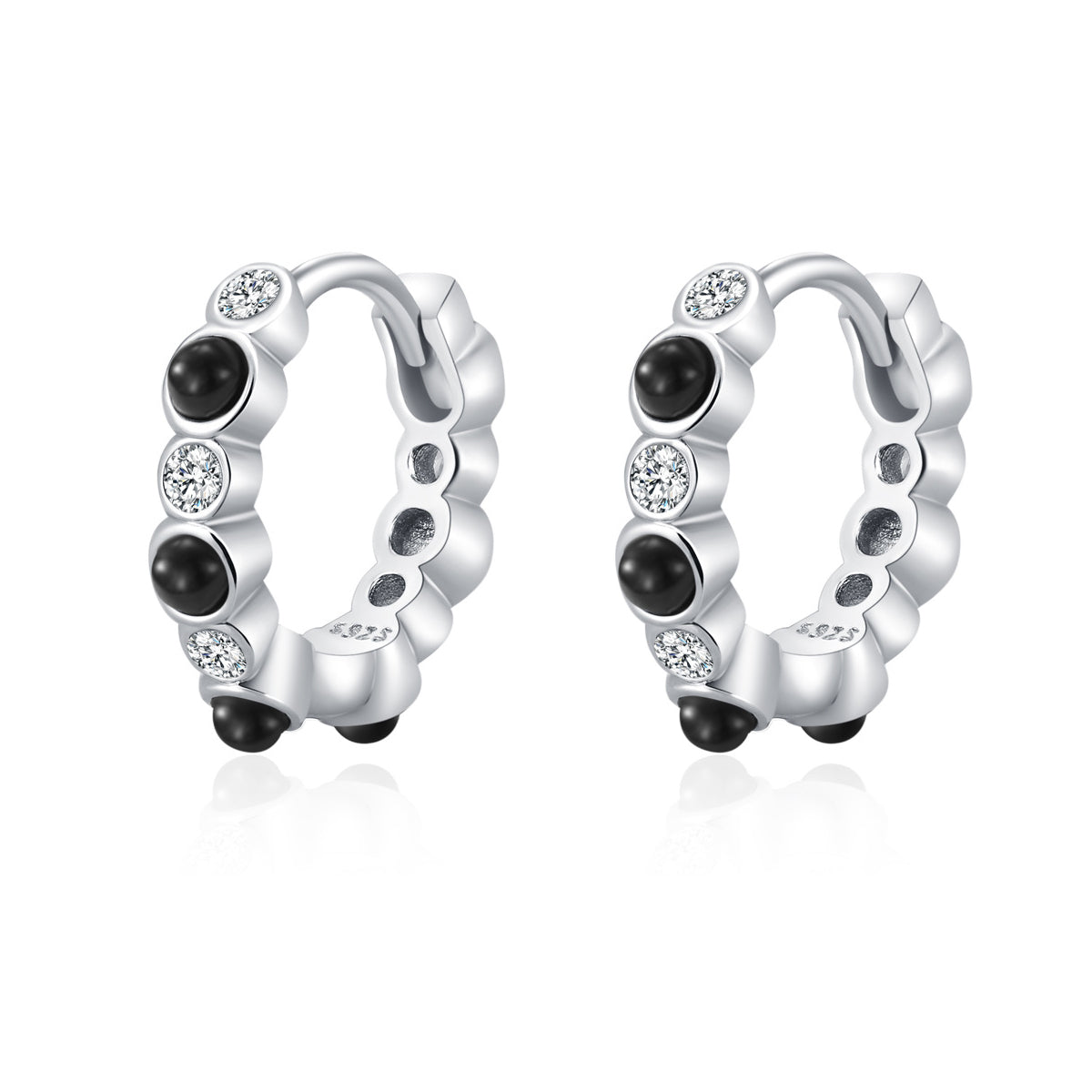 925 Sterling Silver Zircon Beaded Huggie Earrings 60200344