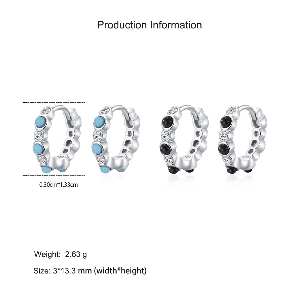 925 Sterling Silver Zircon Beaded Huggie Earrings 60200344