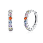 925 Sterling Silver Rainbow Zircon Bezel Set Huggie Earrings 60200345