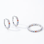 925 Sterling Silver Rainbow Zircon Bezel Set Huggie Earrings 60200345